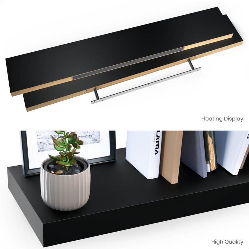Miami 48" W x 8" D Floating Shelves Set with Invisible Wall Mount Brackets, Black