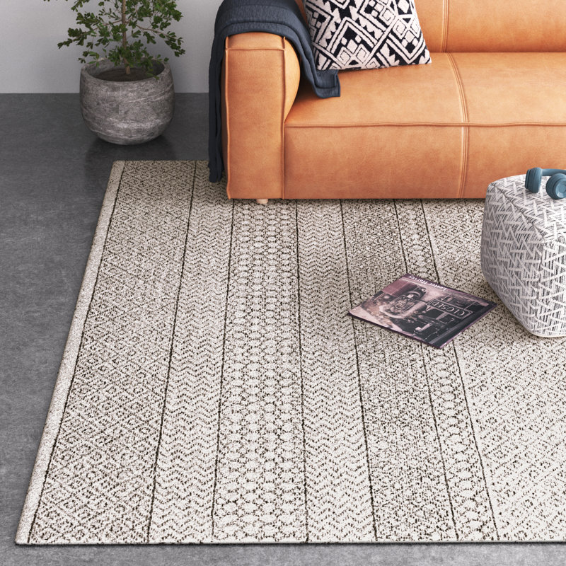 Abdera Hand-Tufted Wool Beige/Ivory/Charcoal Rug, Rectangle 9' x 12'