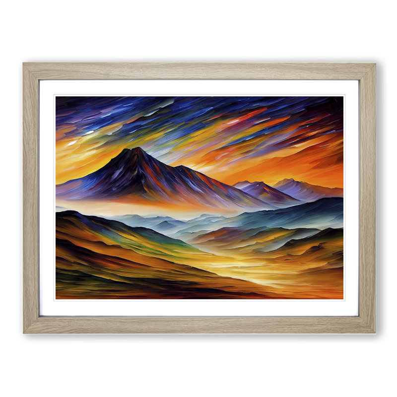 Mountains Scene Vol.4 Abstract - Framed Print, 34cm H x 46cm W x 2cm D, Oak Framed