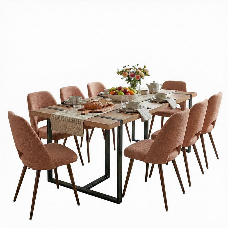 Mid-Century Upholstered Dining Chairs Set Of 8 With Metal Legs, Terra