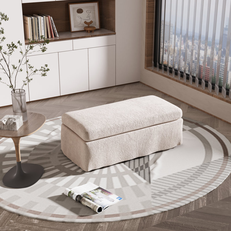 Upholstered Slipcovered Ottoman, Beige