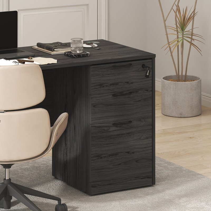 Classeur à caisson fixe à 3 tiroirs avec serrure pour bureau à domicile, gris côtier, 17,8 po x l 15,6 po x H 28,4 po