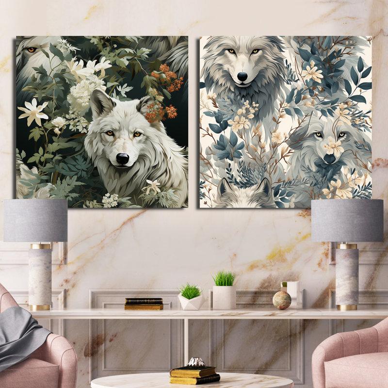 Majestic Wolf Majesty - ensemble de 2 animaux carrés, Toile tendue, H 36 po x l 73 po