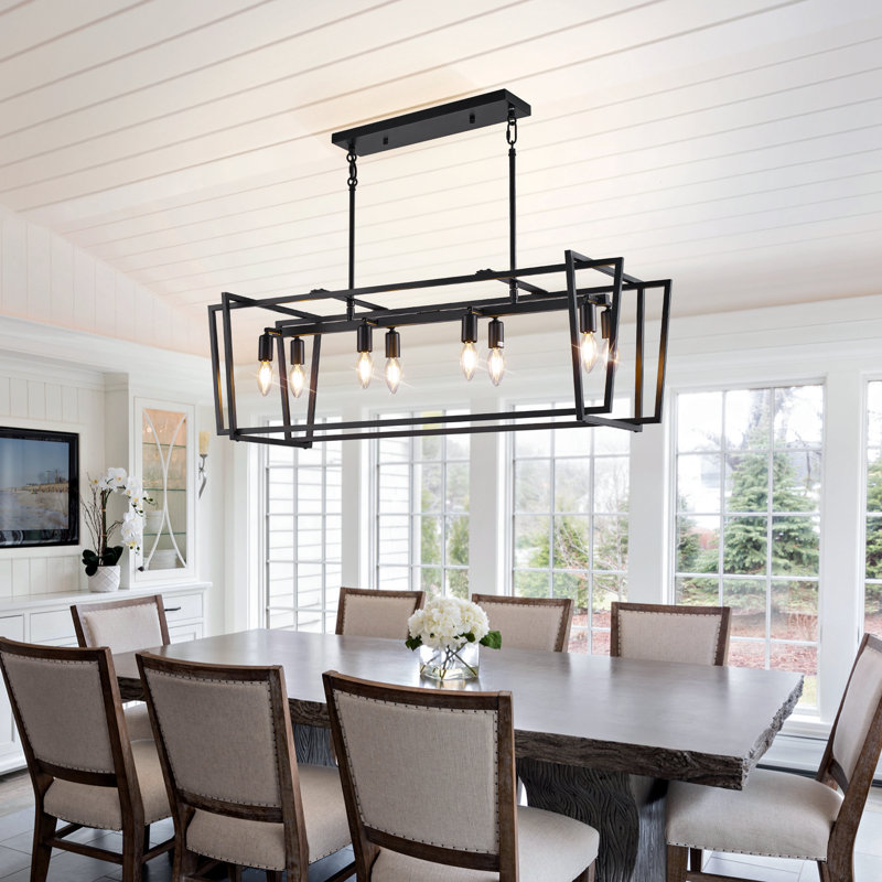 8 - Light Kitchen Island Linear Pendant, Black