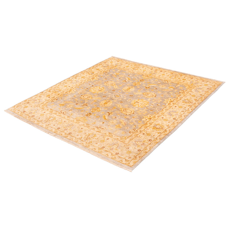 Tapis unique en laine noué à la main 8 pi x 8 pi 4 po nouvel âge Rhoda en bleu clair / ivoire