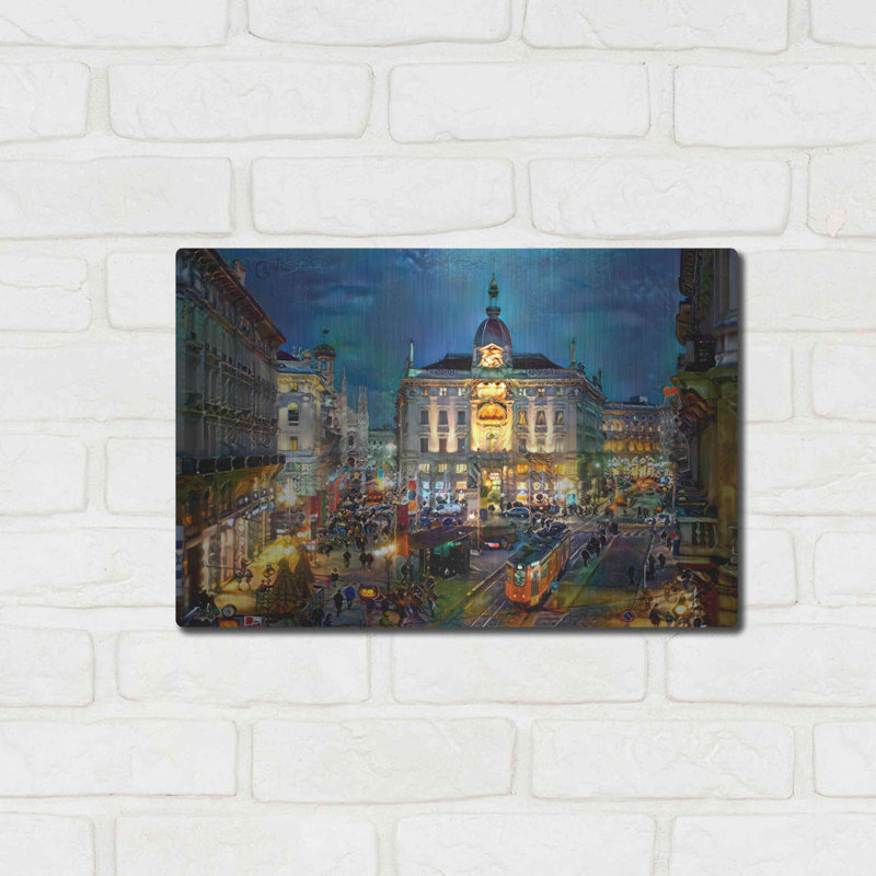Milan, Italie, Piazza Cardusio Night par - impression sur, L 16 po x H 12 po