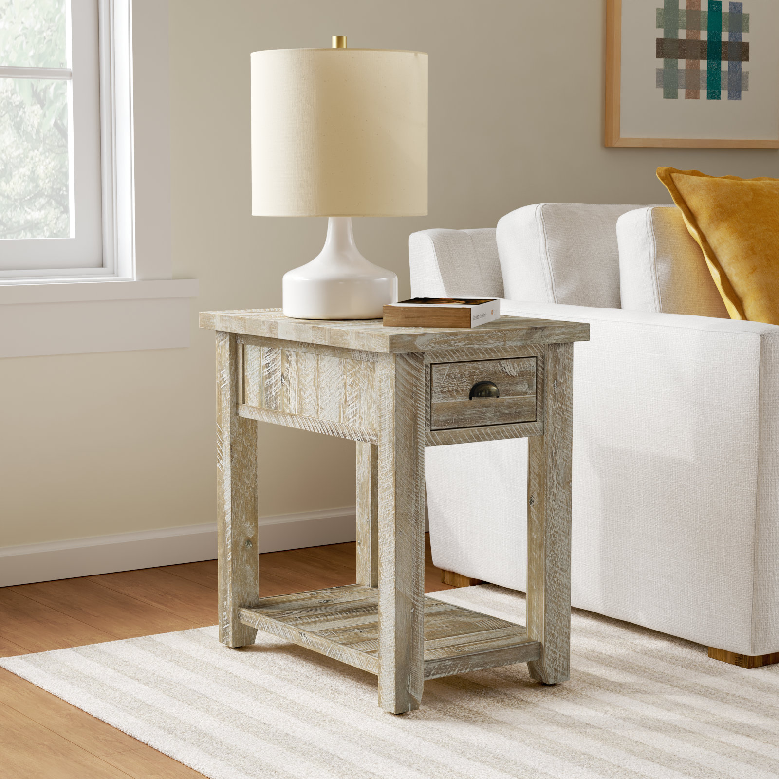 Castile End Table With Storage, Washed Gray