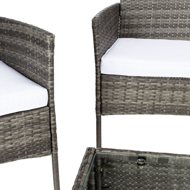 Wood Wicker 4 - Person Patio Conversation Set with Cushions, Gray Frame/Gray Cushion
