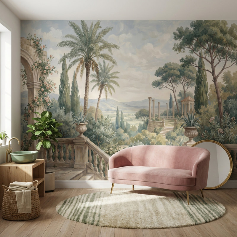 Papier peint paysage mural méditerranéen classique, 120" x 96", Peler et coller