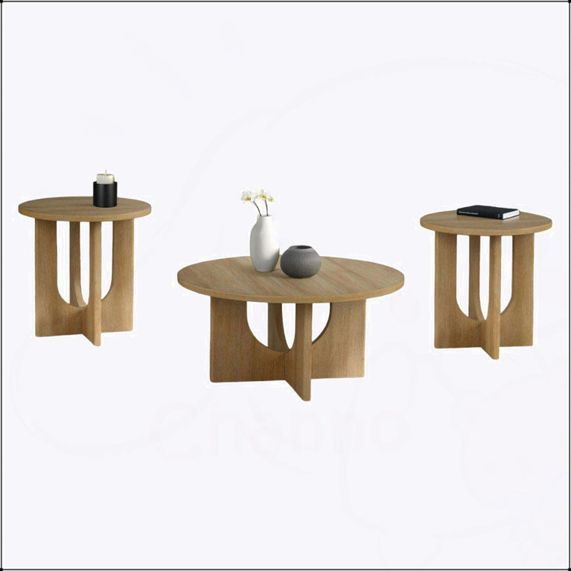 Ensemble de table 3 pièces de style contemporain avec base en arche, pour un style de vie moderne et esthétique, Naturel