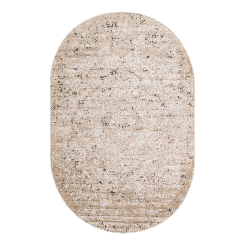 Cantrell Oriental Beige Area Rug, Oval 6'1" x 9'