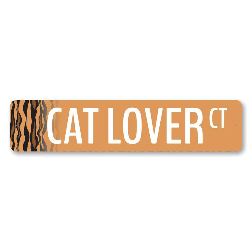 Plaque en aluminium «Cat Lover Street», H 4 po x l 18 po x P 0,04 po