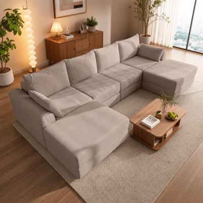 Soft Cushion Sofa Set, Diy Sofa Set, Four-Person Sofa With Two Footrests, Sofa Set Designed For Living Room, Apartment, Bedroom，Camel