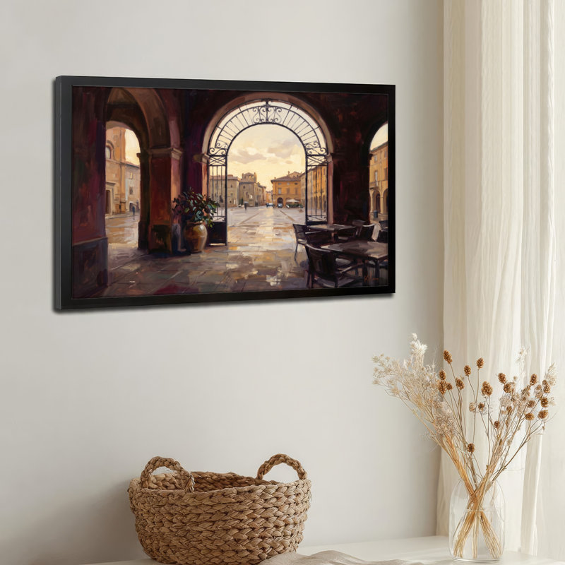 Art mural sur toile noir encadré pour le salon, la chambre à coucher, le bureau ou le vestibule - Décoration murale décorative avec cour arquée