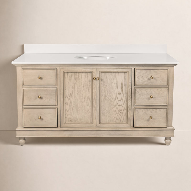 Dorismar 60" Single Bathroom Vanity Set, Greige Oak, Engineered White