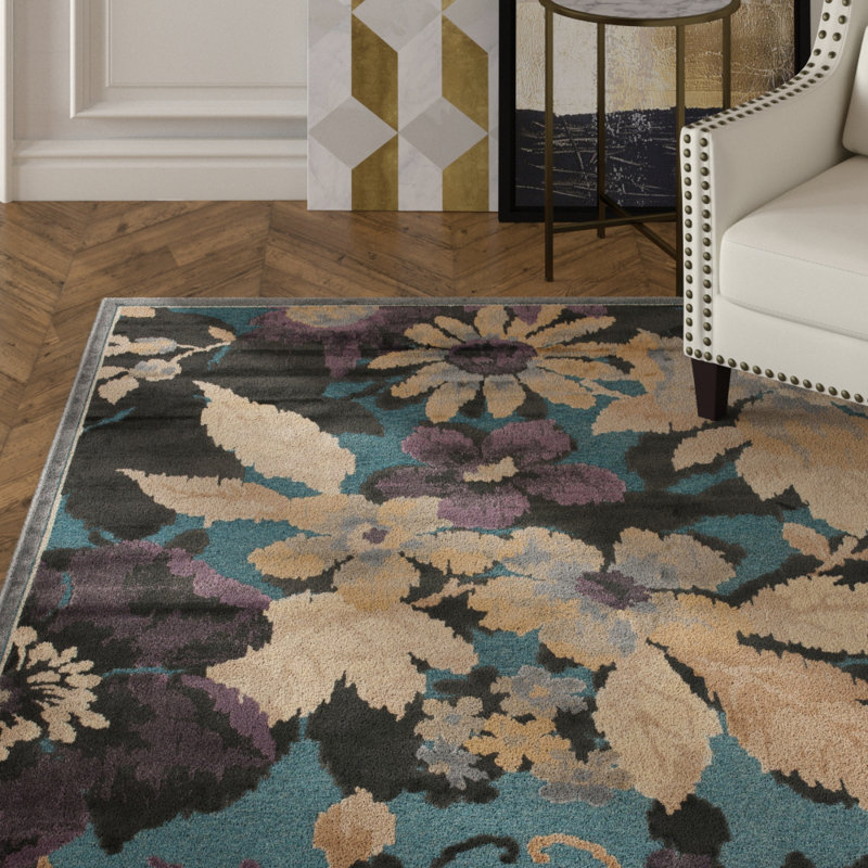 Tapis beige / bleu sarcelle, Tapis de couloir 2 pi 5 po x 7 pi 6 po