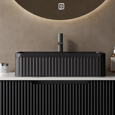 Lavabo rectangulaire de 20 po en céramique noire matte pour salle de bain, sans robinet, joliment conçu, salle de bain à vasque de haute qualité sans attrait pratique,