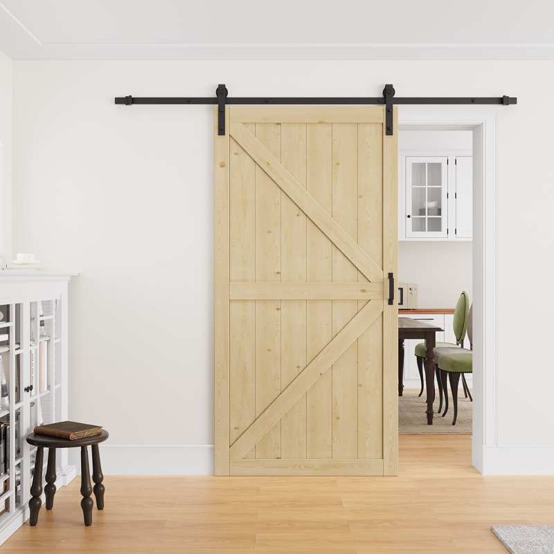 Porte de grange coulissante moderne de 84 po de hauteur | Peut être peinte en surface apprêtée | Porte de garde-robe avec trousse d'installation et quincaillerie à fermeture en douceur