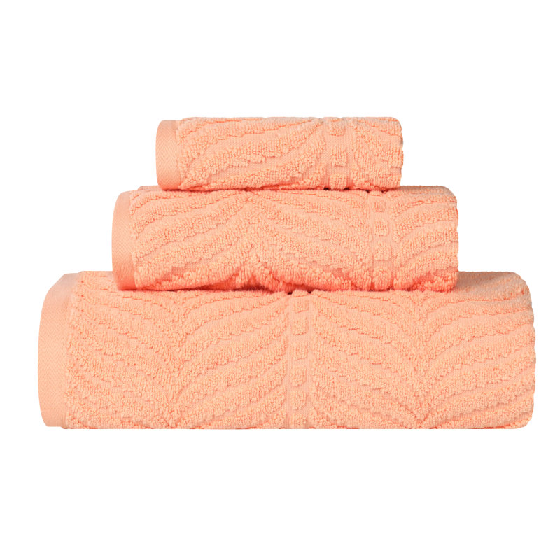 Flaxberry Chevron Zero Twist Jacquard Cotton 3 Piece Bathroom Towel Set, Peach