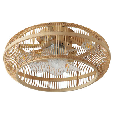 20'' Boho Wooden Caged Ceiling Fan with Light Kit and Remote