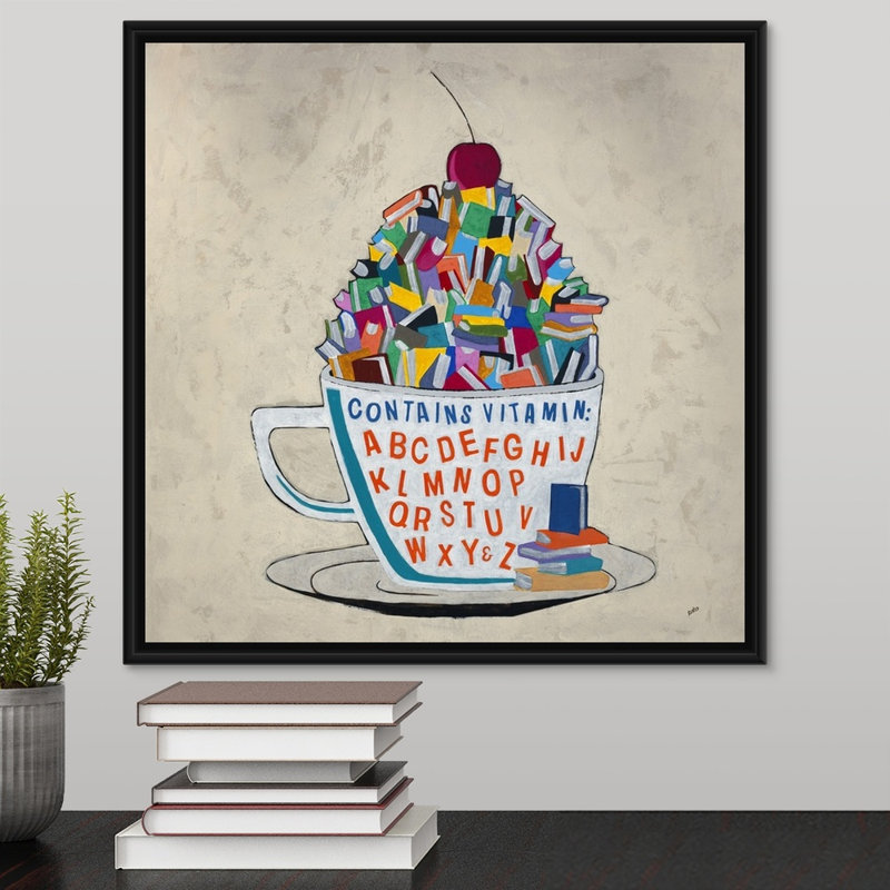 « vitamines a à z », peinture sur toile, H 17,7 po x l 17,7 po x p 1,75 po, Cadre flottant noir