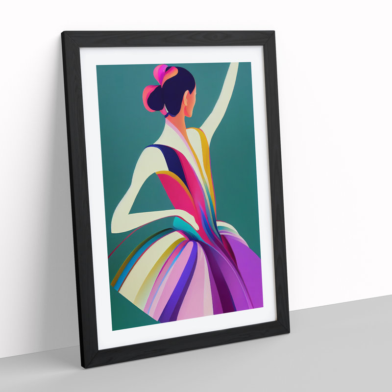 XV1022-3536X Pop Art Ballerina No.2 - Print, Black Framed, White, 64cm H x 46cm W
