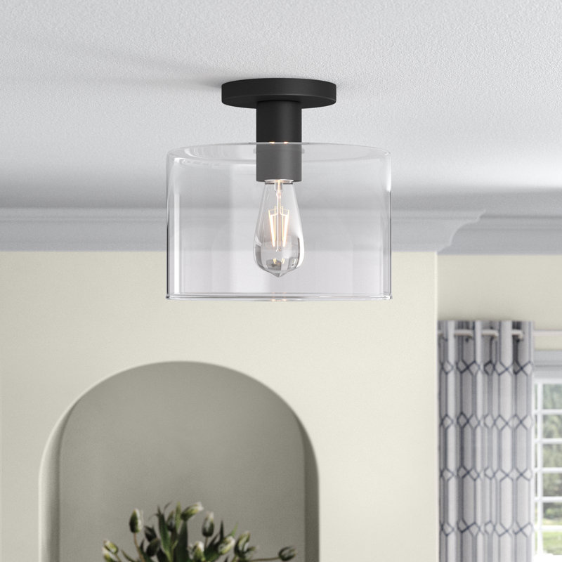Henri Glass Semi Flush Mount, Matte Black, Clear