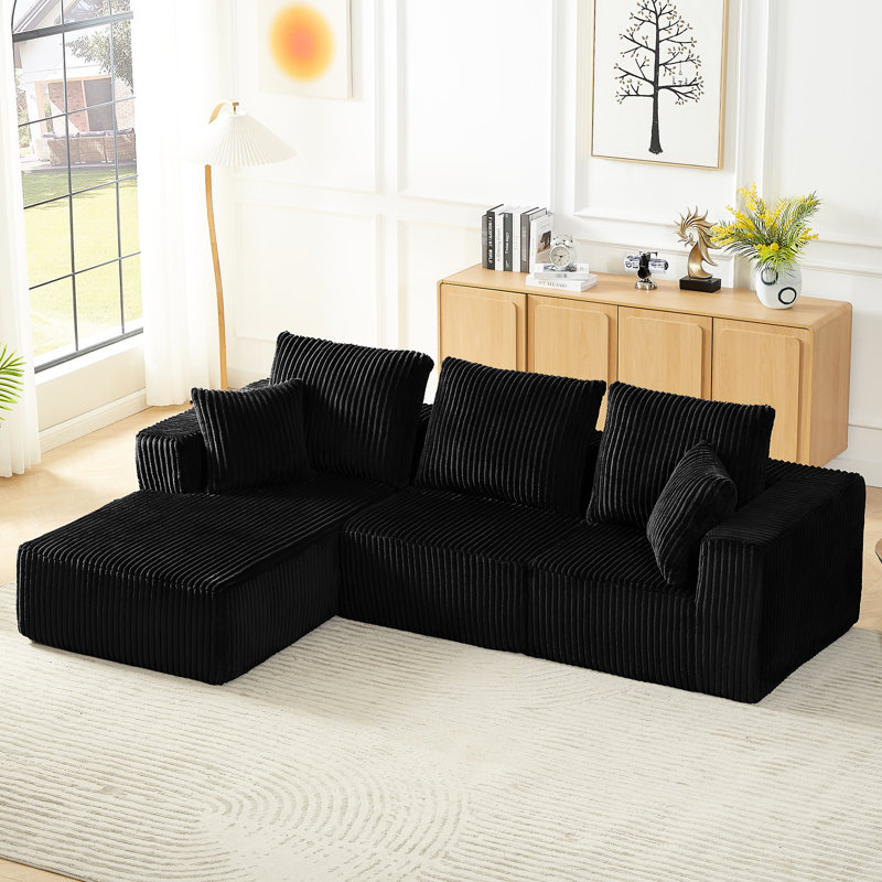 Canapé modulaire en velours côtelé noir à 4 places avec siège profond, style Cloud Couch, multifonctionnel, sans assemblage modulaire