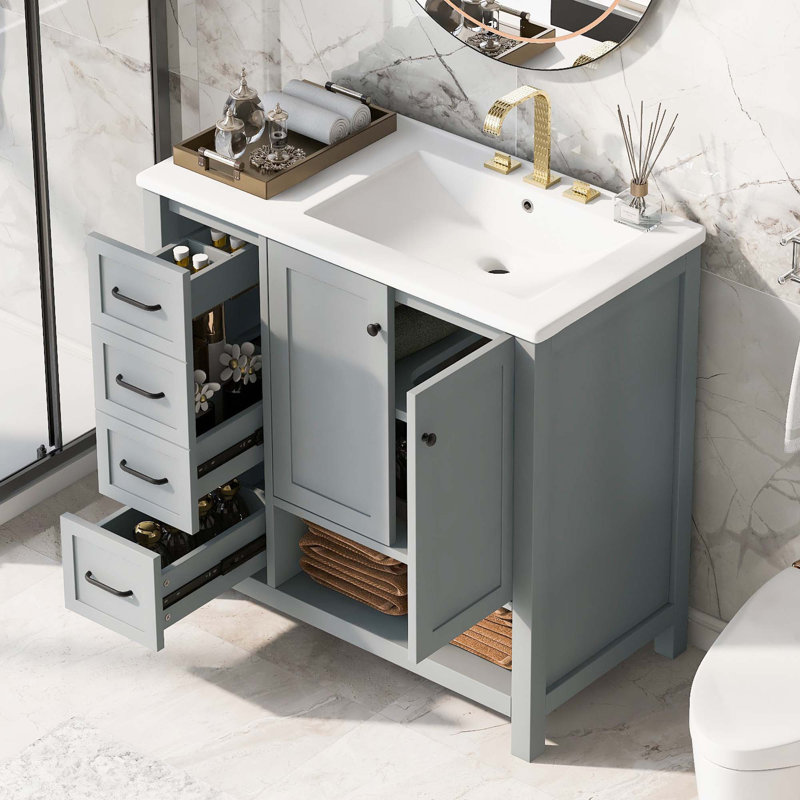 Meuble-lavabo 36 po avec comptoir d'évier, Noir, noir, noir, noir, Gris