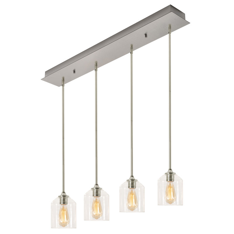 Luminaire suspendu à 4 lumières pour îlot de cuisine, Nickel satiné