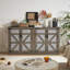 Buffet rustique en faux rotin, buffet de style rustique avec porte de grange, armoire de rangement à quatre portes-1968828866