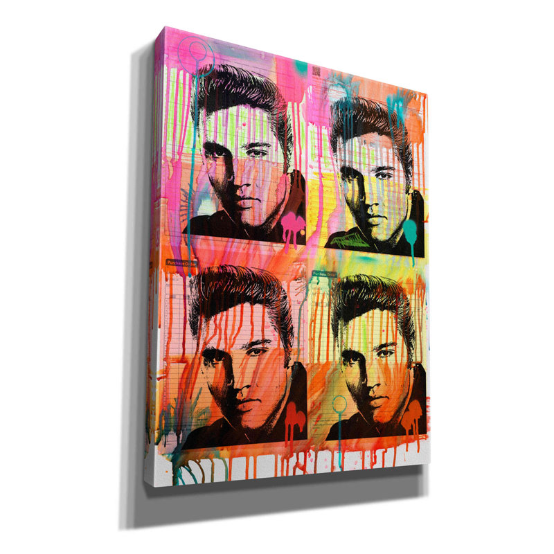 «Elvis 4» par Dean Russo, art mural sur toile, H 16 po x l 12 po x P 0,75 po