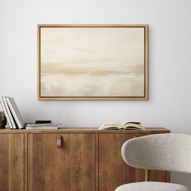 «Minimalist Beige Abstract Contemporary Decor», reproduction d'art sur toile encadrée, Naturel, H 24 po x l 36 po