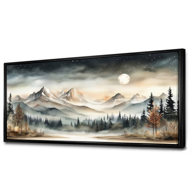 Gris gris, clair de lune, Silence, neige, chaîne de montagnes, nuit II - art mural sur toile rustique gris, impression encadrée nordique
