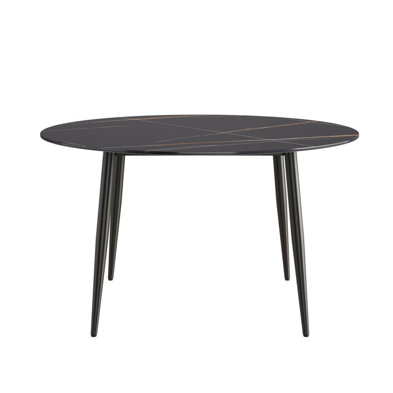 6 Black Round Dining Table With Impermeable Sintered Stone Top Surface For 6
