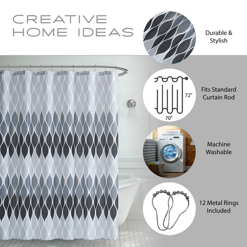 Ajalon Shower Curtain with Hooks Included, Black/Gray