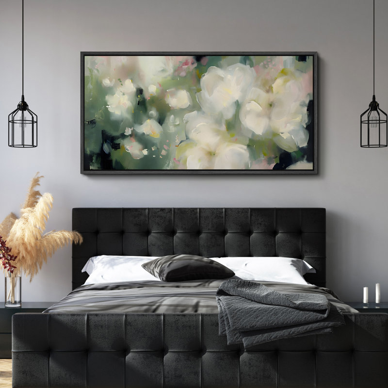 «Green Abstract Floral», impression sur toile encadrée de très grandes décorations murales, H 30 po x l 60 po
