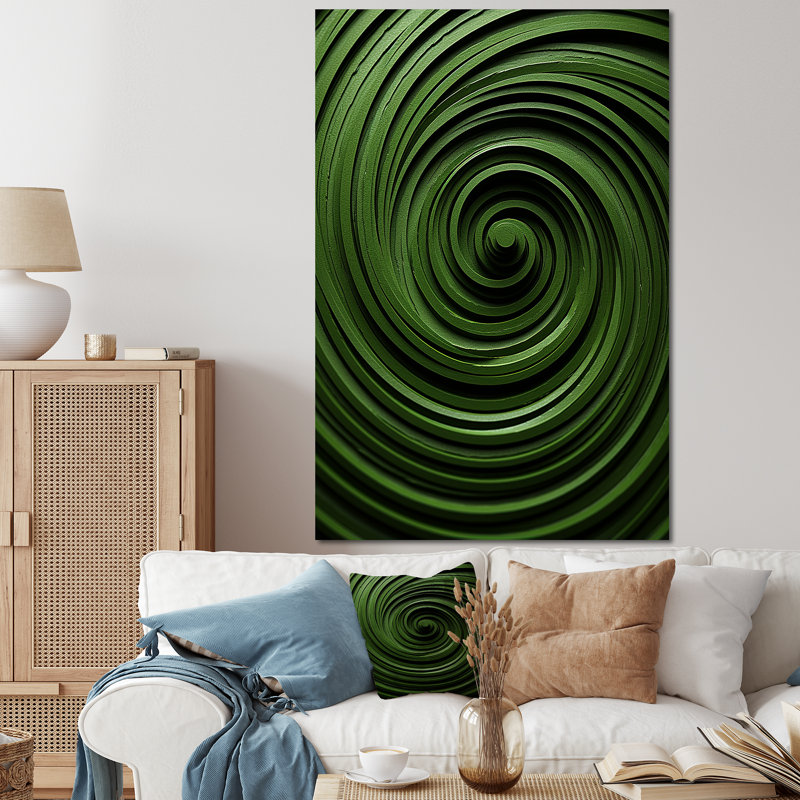 Abstrait vert apaisant en spirale - art mural géométrique, Toile tendue, H 60 po x l 40 po x P 1,5 po