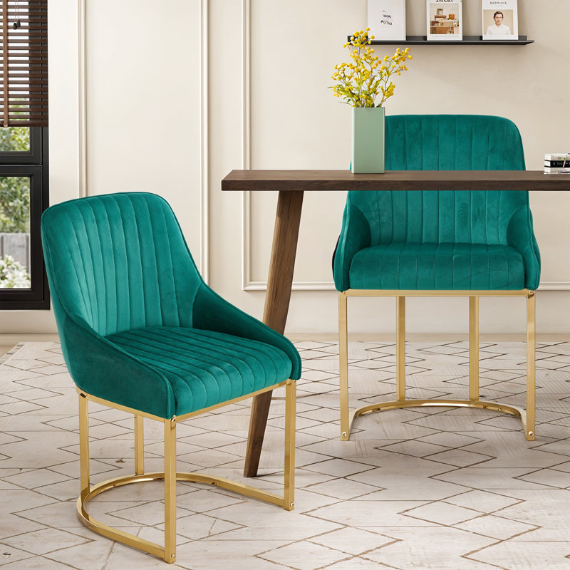 46cm H Velvet Upholstered Metal Wing Back Armchair, Green