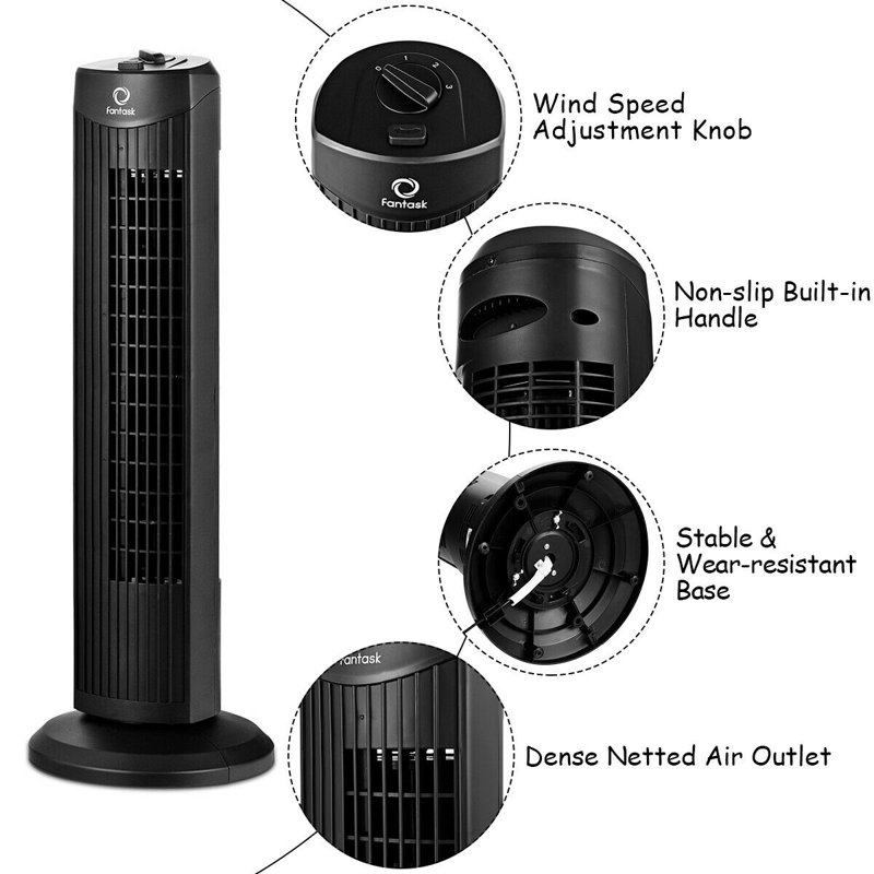 Gymax 28'' Oscillating Tower Fan, Black