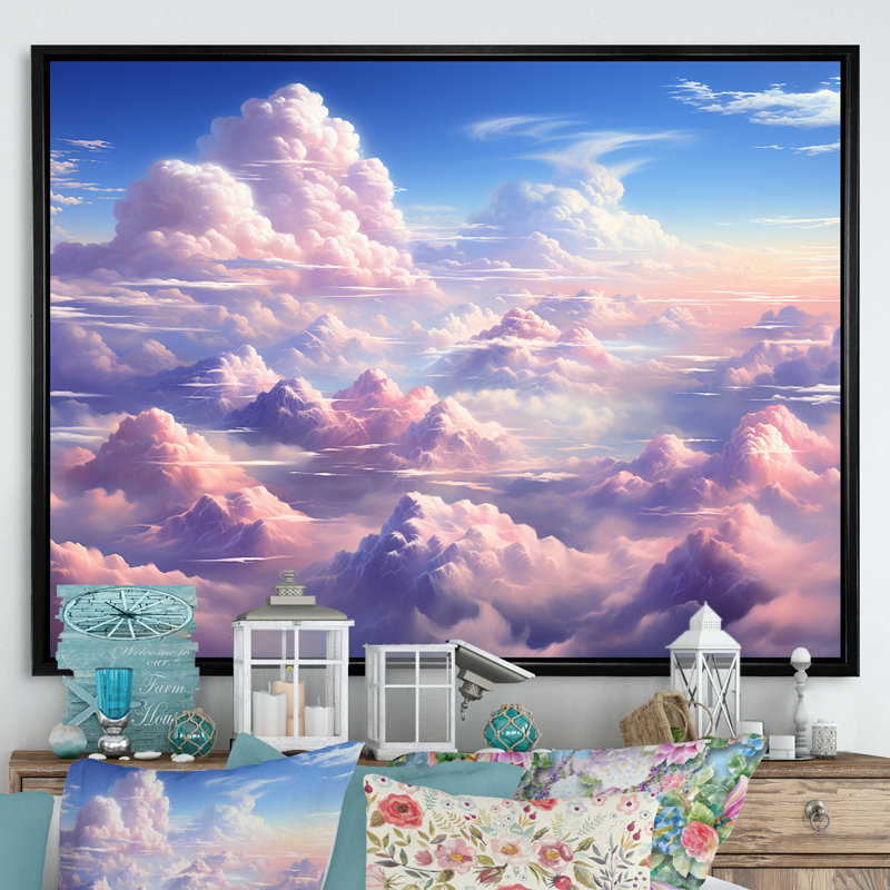 Kawaii Landscape Clouds I sur impression sur toile, H 34 po x l 44 po x P 1,5 po, Cadre flottant noir