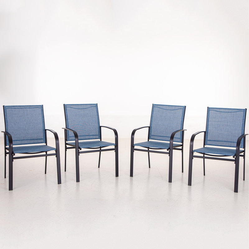 Powder-coated Steel Outdoor Dining Armchair, Blue