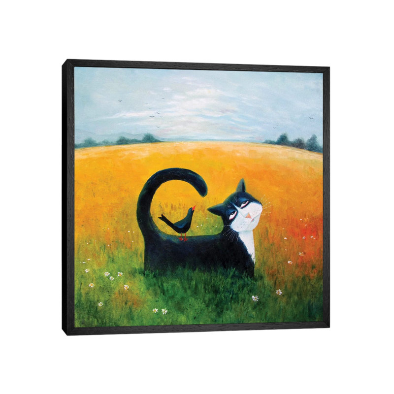 Blue Cat by Vicky Mount - Painting on Canvas, Black Framed, 66.04cm H x 66.04cm W x 3.81cm D