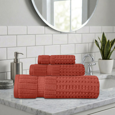 Ensemble de serviettes 3 pièces Willow - 100% coton peigné, qualité supérieure 630 g / m², corail, ultra-doux et très absorbant