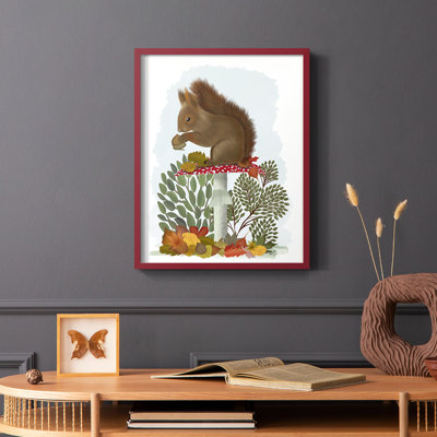 Red Squirrel On Mushroom Framed Print - Solid Wood