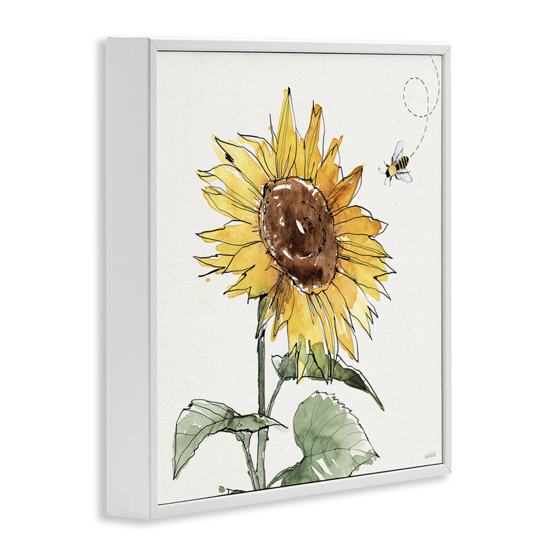 «Cheerful Sunflower Buzzing Bee» par Anne Tavoletti - Peinture sur bois, H 17 po x l 17 po x P 1,5 po