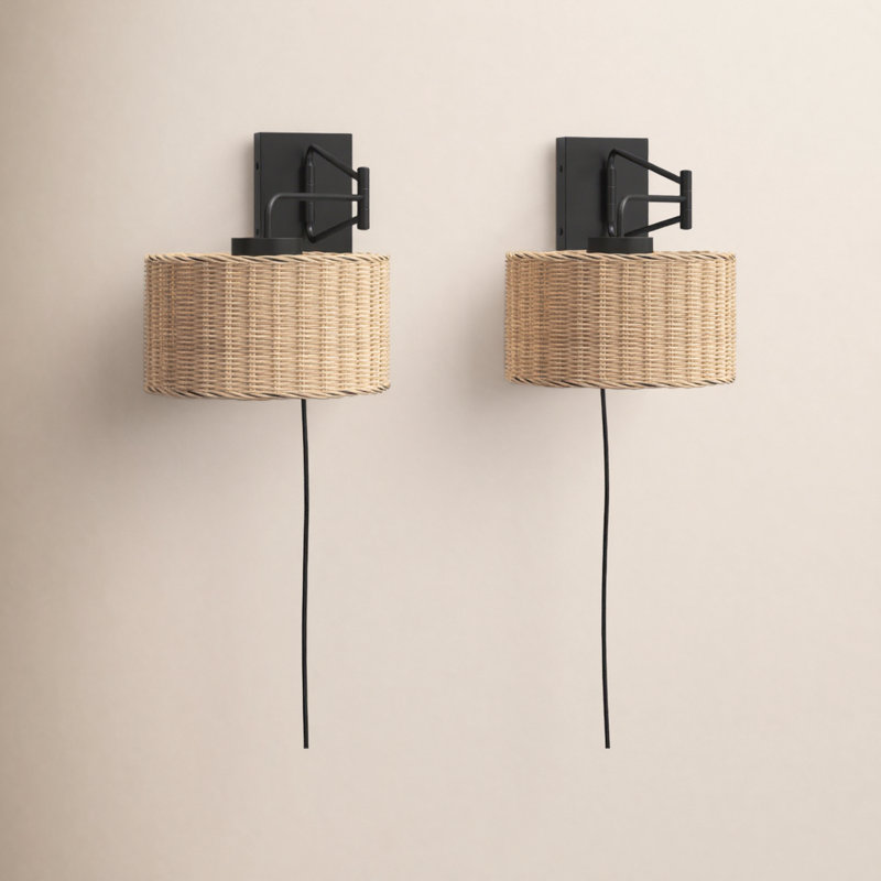 Bartlet Plug-in Armed Sconce Set of 2, Black