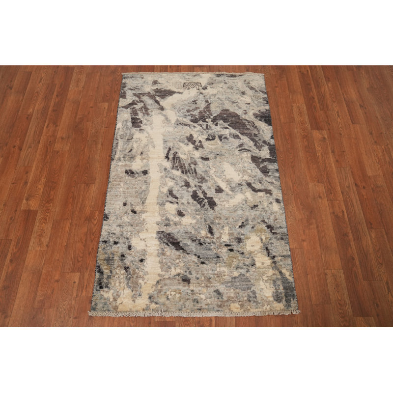 Tapis luxueux gris et beige 3 x 5 motifs artistiques abstraits