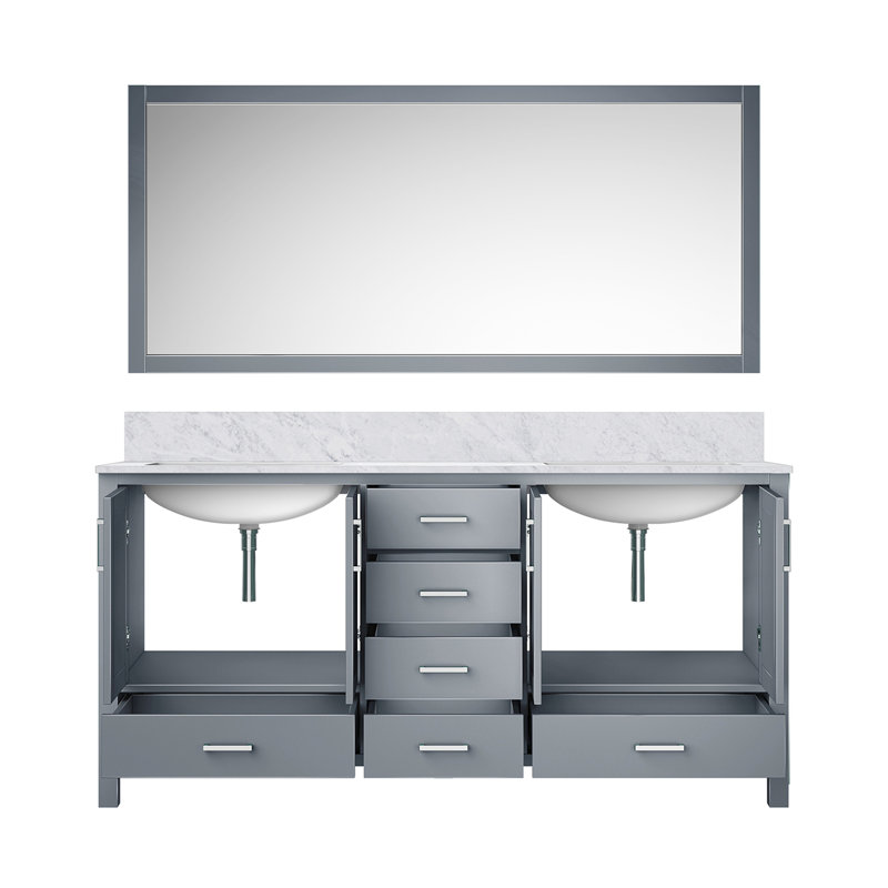 Meuble-lavabo double haut de gamme avec plateau en marbre de Carrare et miroir