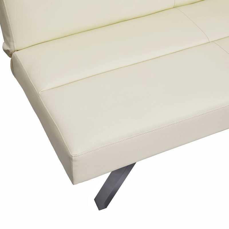 Futon Sofa Bed, Faux Leather Futon Couch, Modern Convertible Folding Sofa Bed Couch with Chrome Legs, Reclining Mini Couch